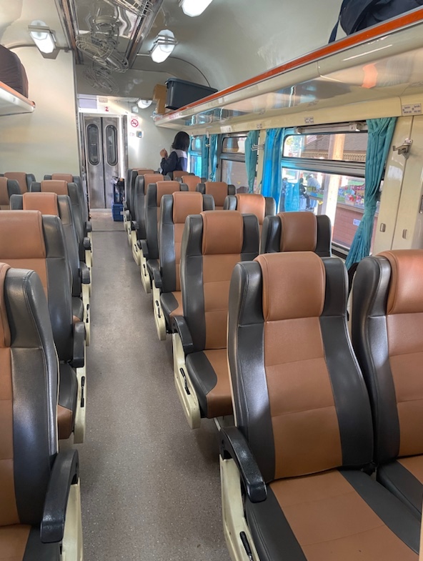Our comfortable second class carriage on the train from Chiang Mai to Lampang ​(the train continued all the way to Bangkok)