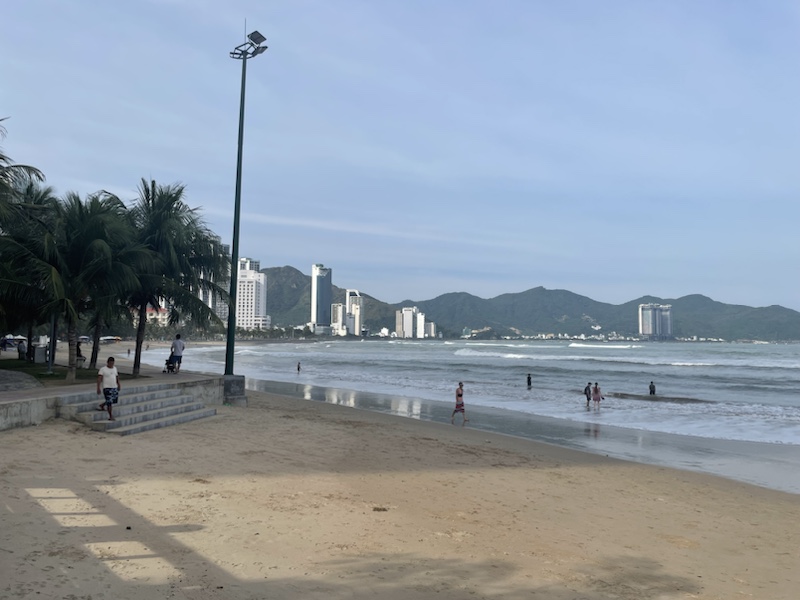 Hon Chong beach, Nha Trang, is more sheltered, with fewer large waves.