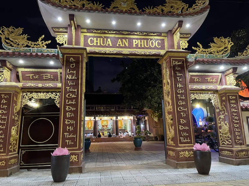 The beautifully lit up temple on our way home from the night market