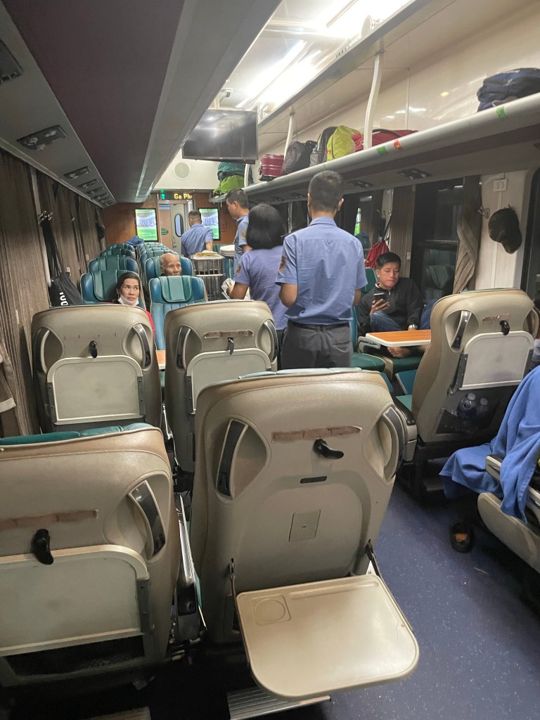 Our second class seats on the train from Dong Hoi to Cho Sy​