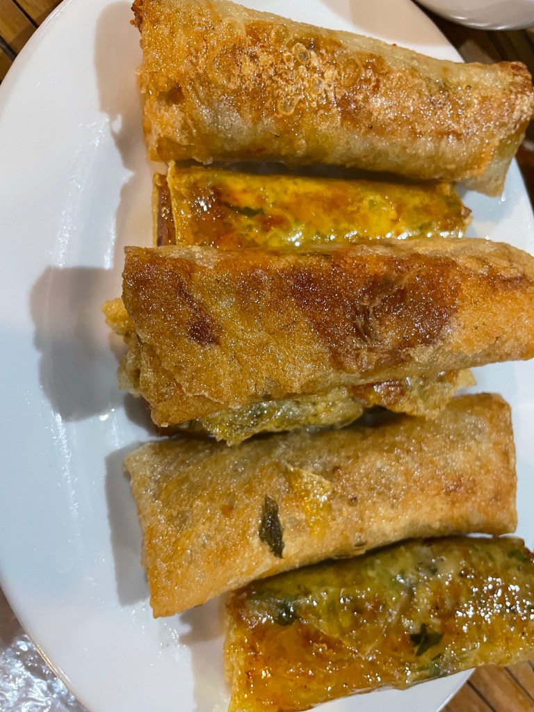 Our goat and spring rolls at Nhà Hàng Đức Dẫn, Tam Coc