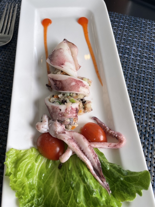 Our 5 course lunch on the Rosy Cruise ship (Halong Bay, Vietnam) was beautifully presented, and the restaurant had lovely views over the water 
