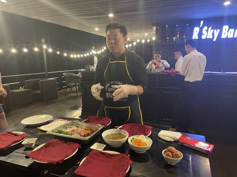 The spring roll making class on the sundeck of Rosy Cruises, Ha Long Bay, Vietnam
