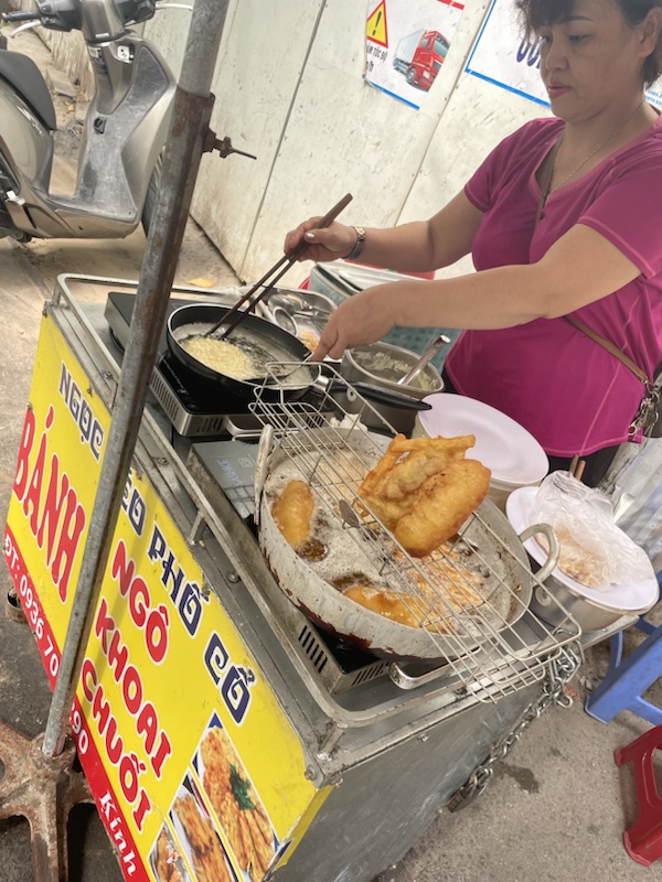 The slightly bland corn fritter from the street vendor, Hanoi, Vietnam