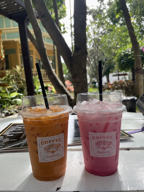 Our iced drinks in the garden behind the Ban Pong Nak Museum, Lampang, Nothern Thailand
