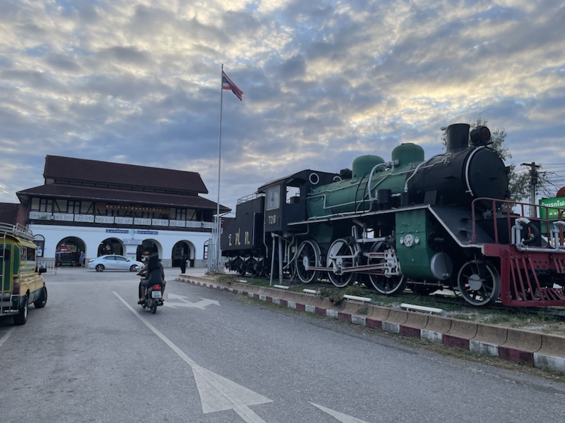 Lampang station with its steam train outside the entrance ​