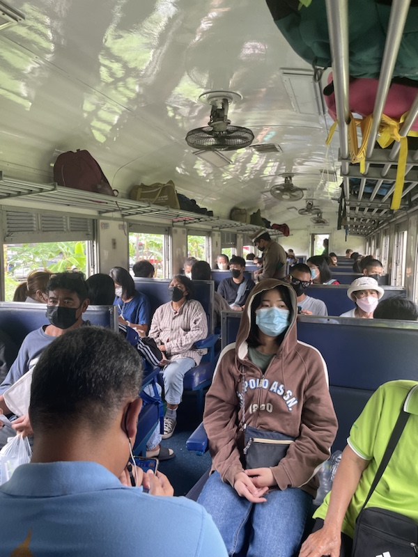 We were in the 3rd class carriage for the train journey from Phitsaulok to Nakhon Sawan, Northern Thailand 