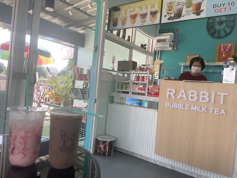 Our cold drink at Rabbit bubble milk tea, outside Phasan, The Origin of the Chao Phraya River