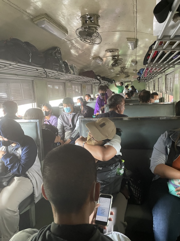 Our 3rd class train carriage ​on the train from Nakhon Sawan to Lopburi 
