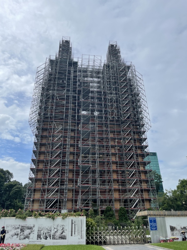 The Notre-Dame Cathedral Basilica of Saigon, Ho Chi Minh City, Vietnam, surrounded by scaffolding and closed to the public.