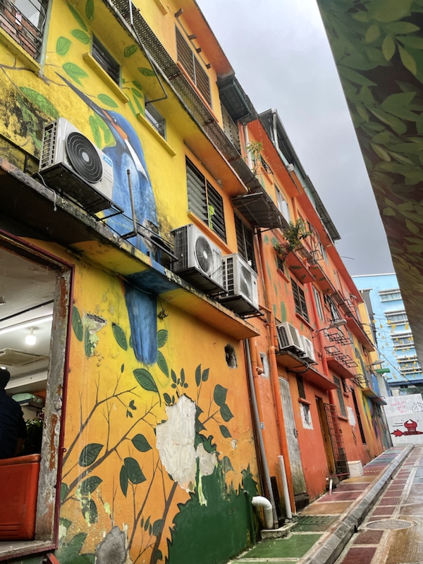 There’s lots of brightly coloured street art in the lanes around Jalan Alor and Jalan Rembia in Kuala Lumpur, Malaysia 