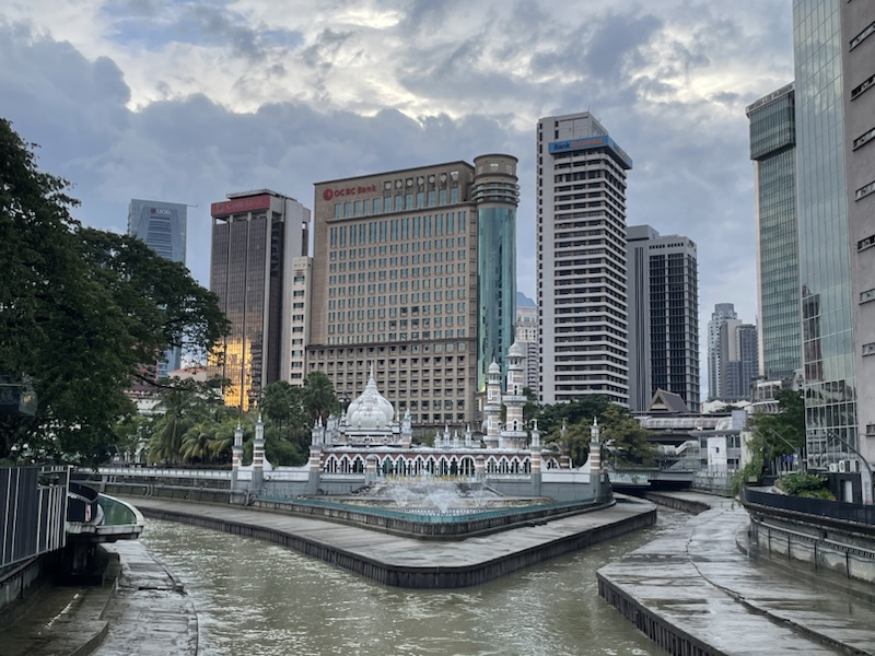 Where the rivers converge is a great place to take a photo of the Masjid Jamek Sultan Abdul Samad mosque, Kuala Lumpur, Malaysia 