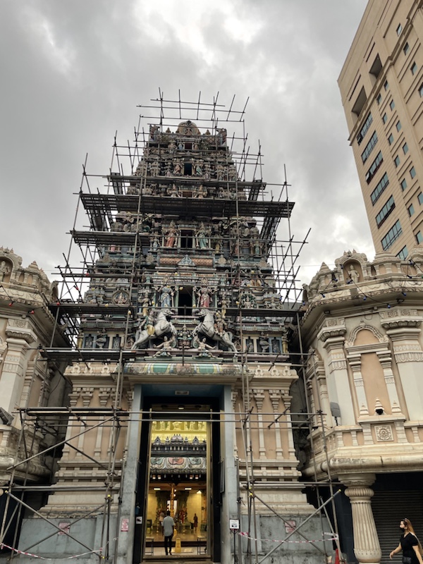 The Sri Maha Mariamman Temple, Kuala Lumpur, Malaysia, was unfortunately surrounded by scaffolding when we visited