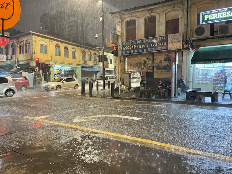 It was extremely wet when we visited Petaling Street Market, Kuala Lumpur, Malaysia 