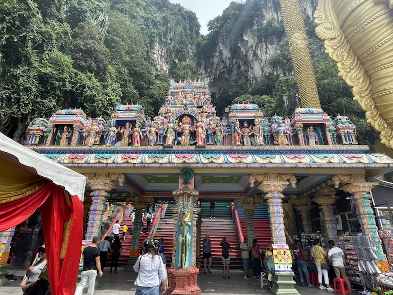 There are 272 brightly coloured steps to climb to reach Batu caves​, in Kuala Lumpur, Malaysia 