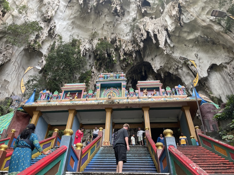 There are 272 brightly coloured steps to climb to reach Batu caves​, in Kuala Lumpur, Malaysia 