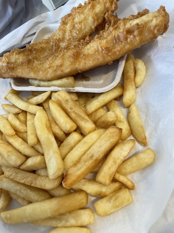 Our fish supper at Piscari Fish & Chips, Fremantle, Perth, Western Australia 