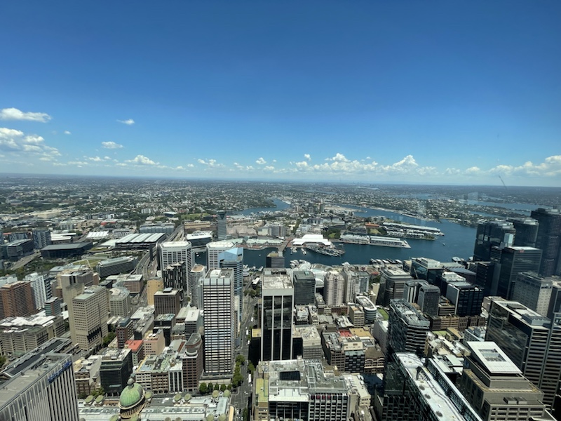 Panoramic views over the city from the top of the Sydney Tower​, Sydney, NSW, Australia 